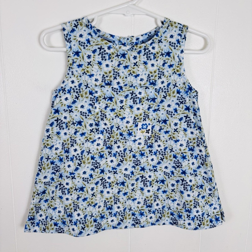 Vintage Y2K Koala Kids Blue Floral Shift Dress Baby Girl 9-12 Months 100% Cotton